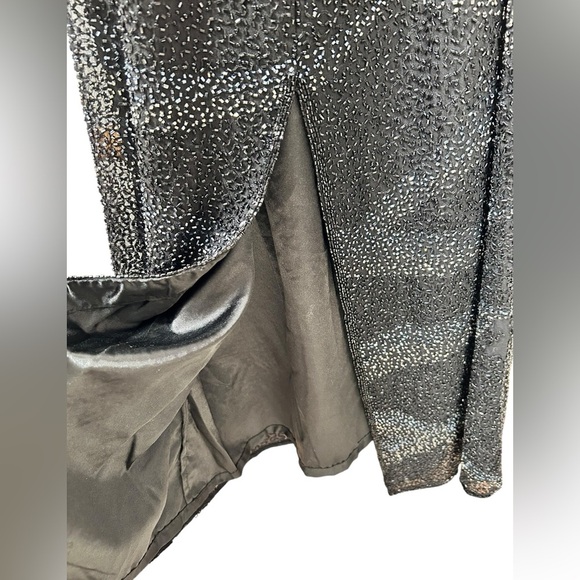 Scala beaded black fitted evening dress, XL, halter -type top, BACKLESS, Sexy - Picture 9 of 11